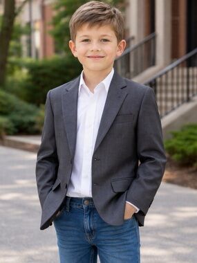 Andrew Fezza Boys Charcoal Gray Notch Lapel Blazer